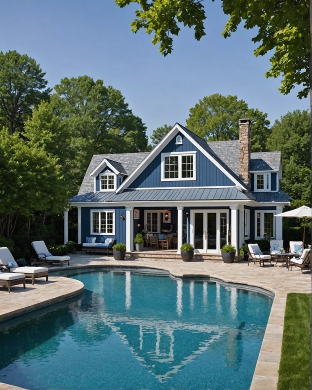 Nautical Pool House with Blue and White Stripes