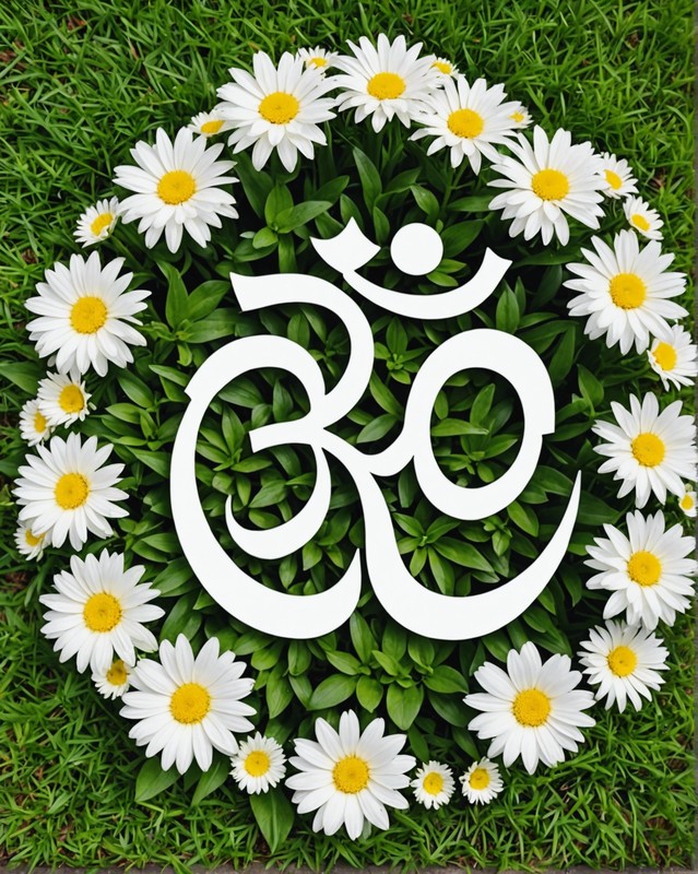 Om Symbol Flower Bed with White Flowers