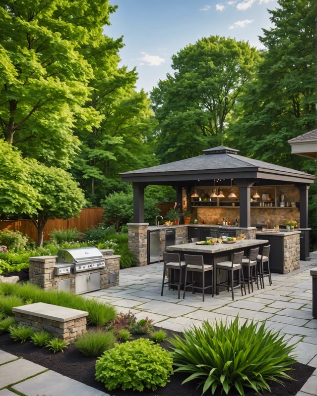 Open-Air Gazebo with Green Roof and Outdoor Kitchen
