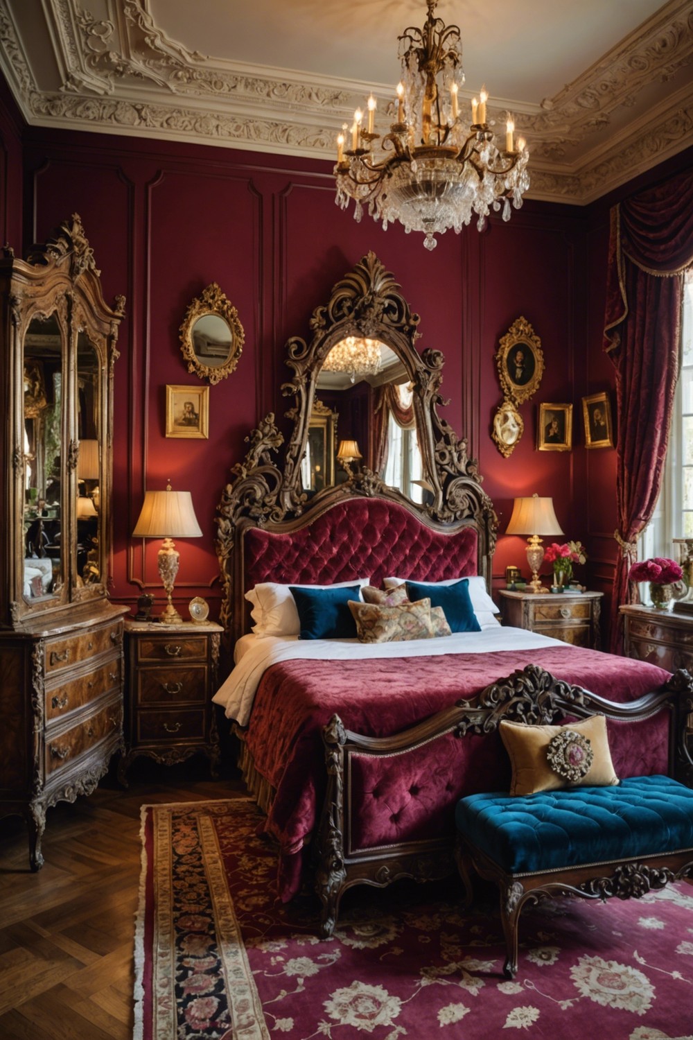 Opulent Boudoir: Rich Velvet and Antique Furniture