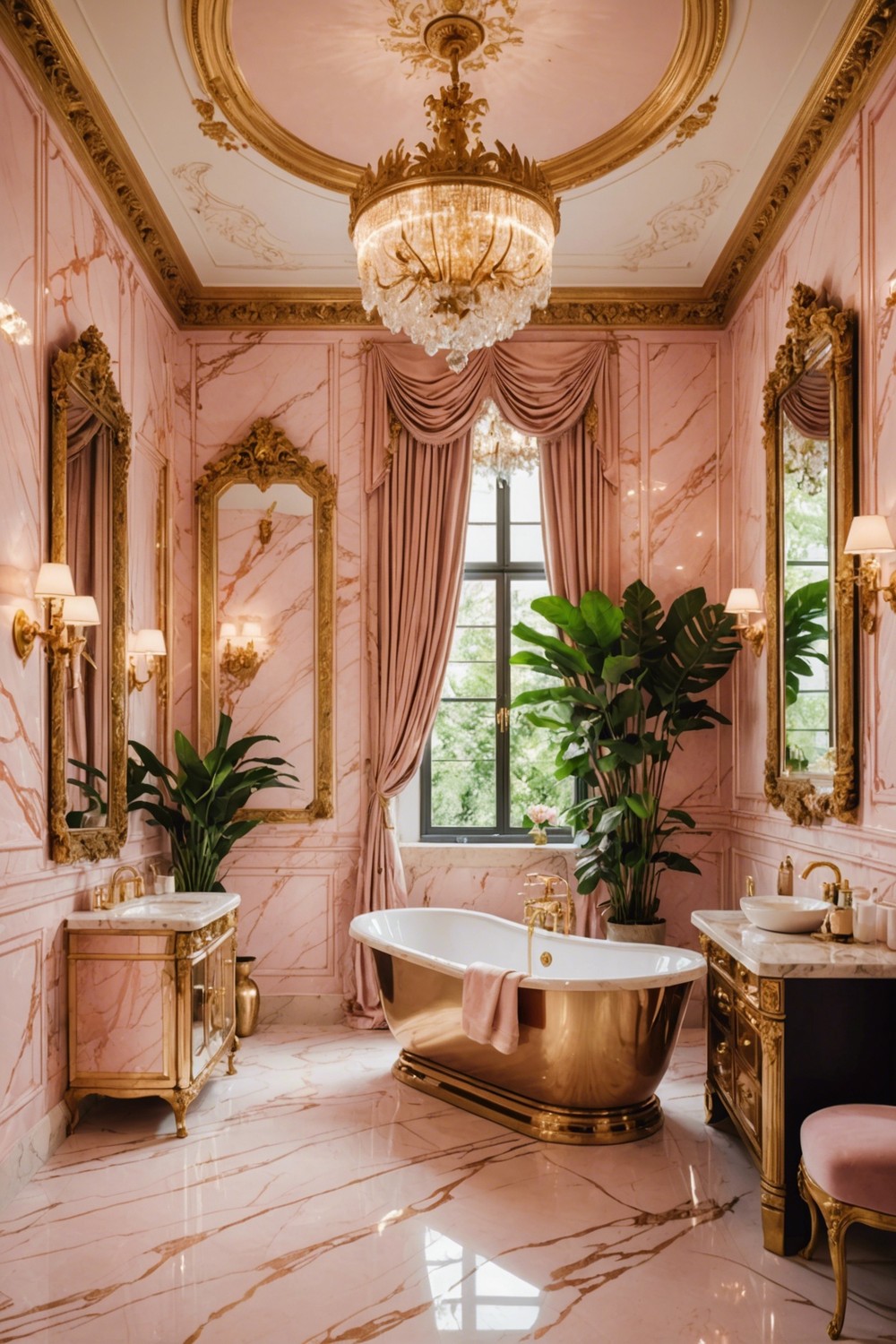 Opulent Oasis: Pink and Gold Bathroom Decor