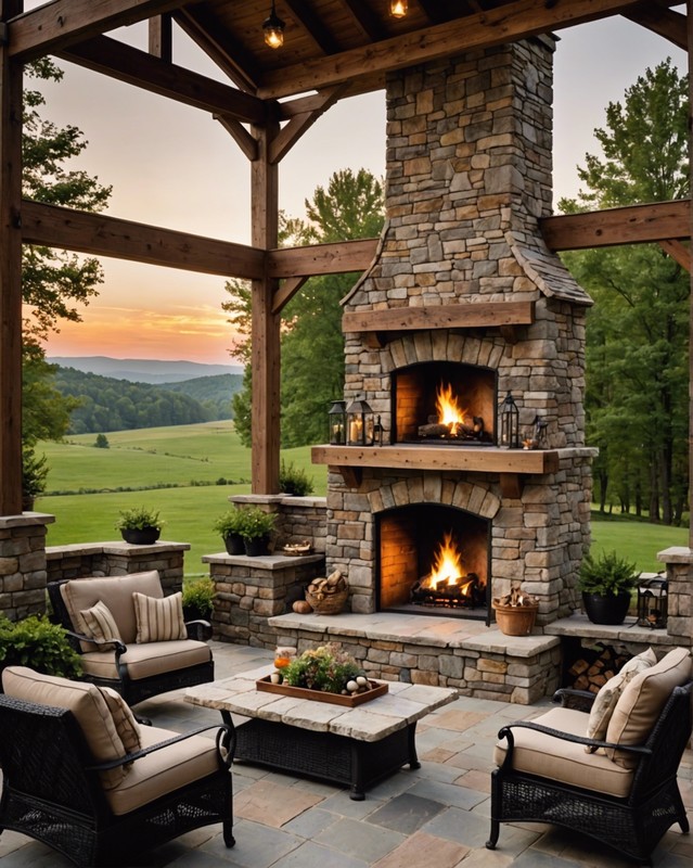 Outdoor Fireplace with Rustic Stone Surround