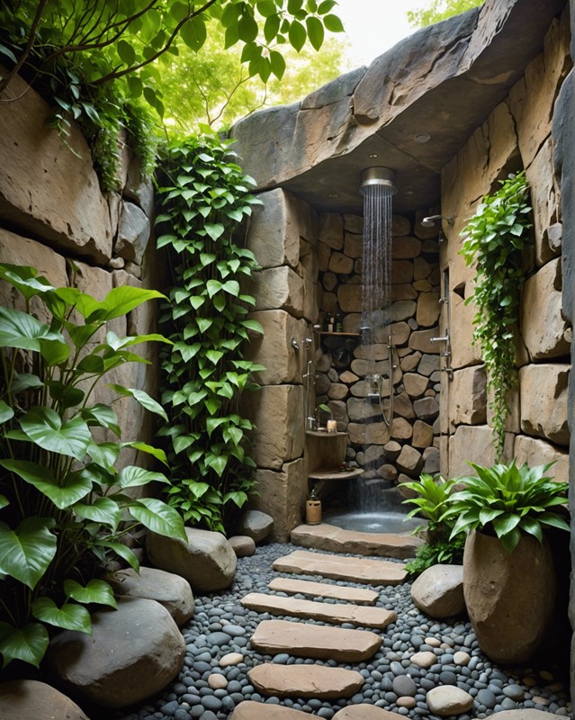 Outdoor Shower with a Natural Rock Formation