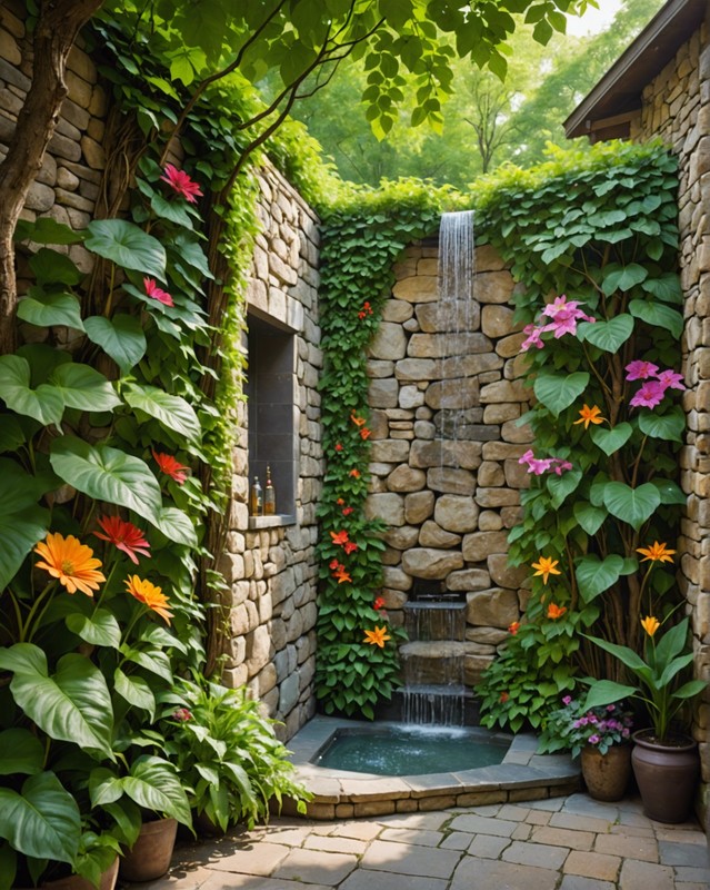 Outdoor Shower with a Nature-Inspired Mural