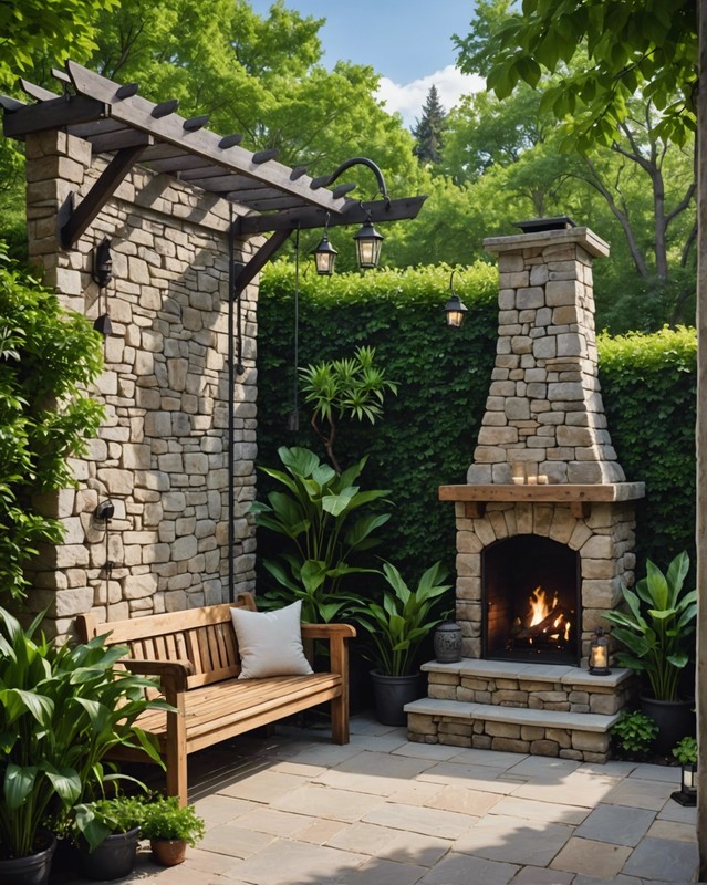 Outdoor Shower with a Private Patio and Fireplace