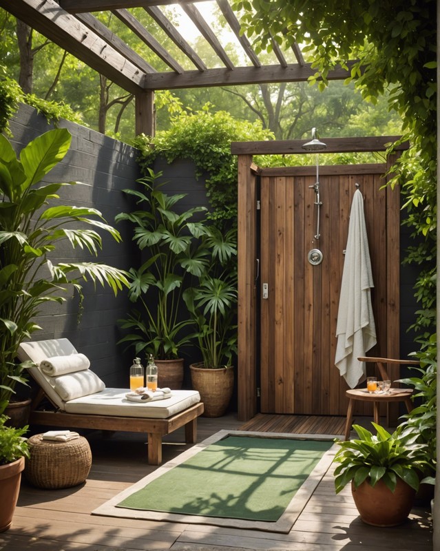 Outdoor Shower with a Sun Deck and Lounge Chairs