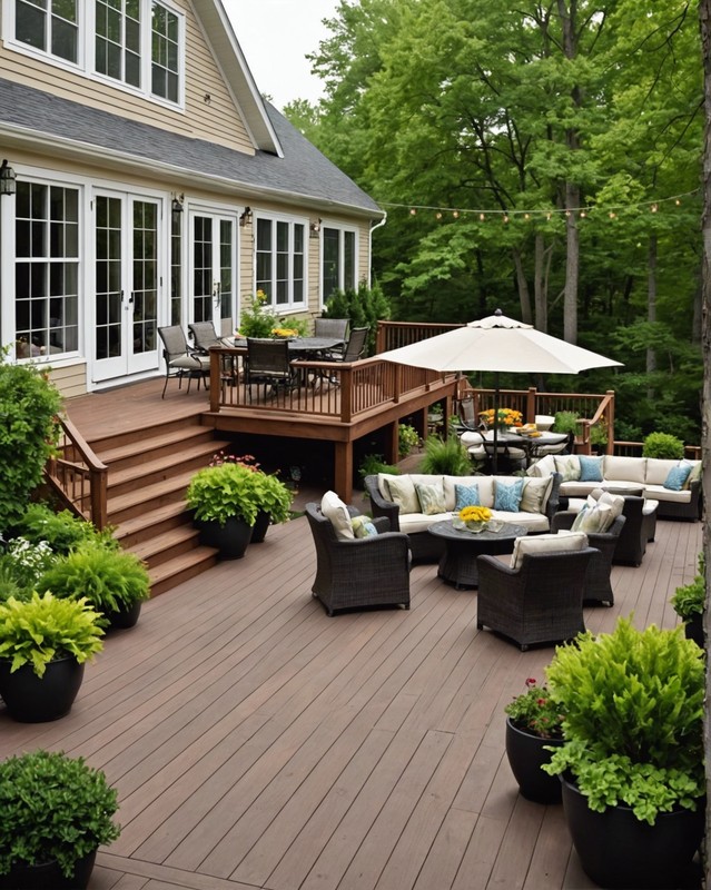 Oversized deck with ample space for multiple seating and dining areas