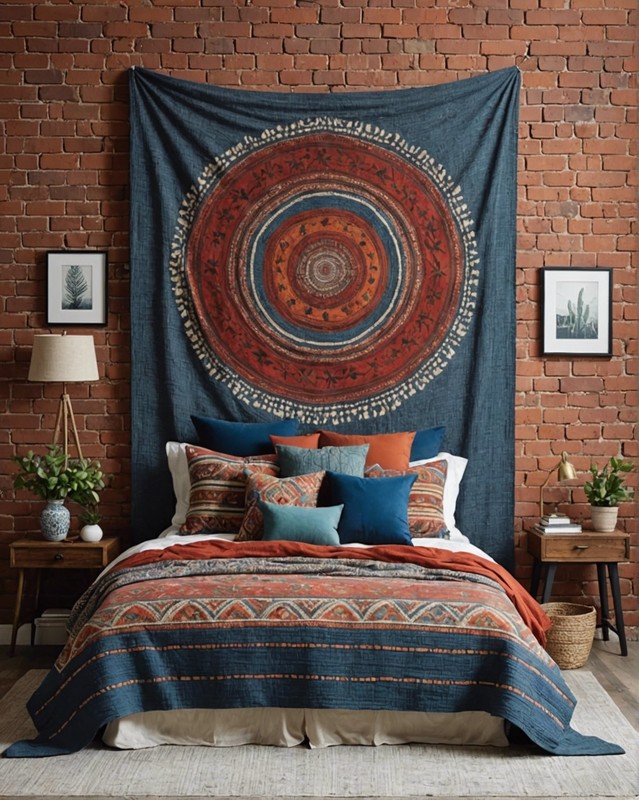 Painted Brick Wall with Woven Bedspread