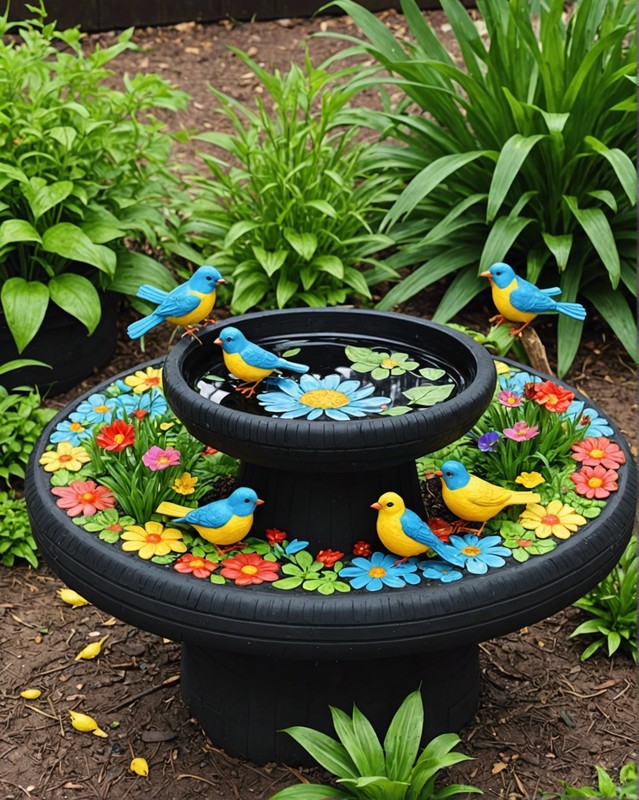 Painted Tire Bird Bath