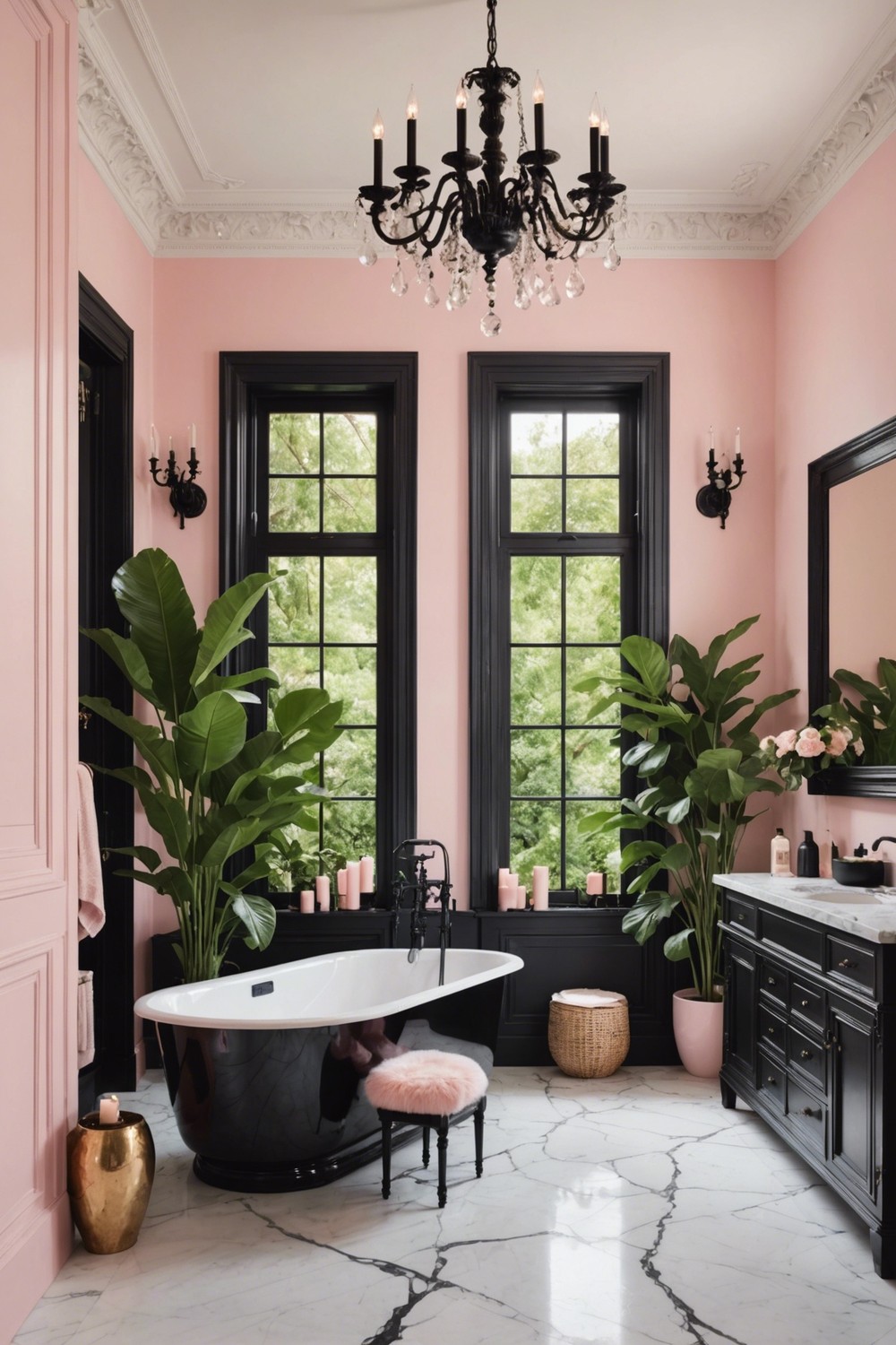 Pastel Pink and Black Bathroom