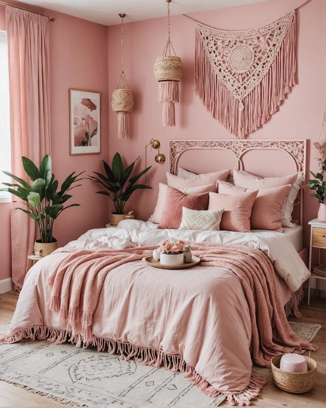 Pastel Pink Boho Bedroom with Fringe