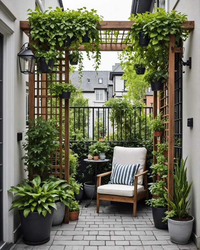 Patio Garden with Vertical Planters and Trellis
