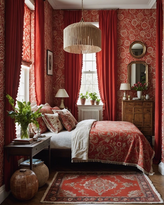 Patterned Wallpaper with Fringe Curtains