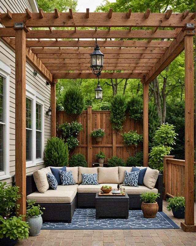 Pergola-covered deck with shade and privacy