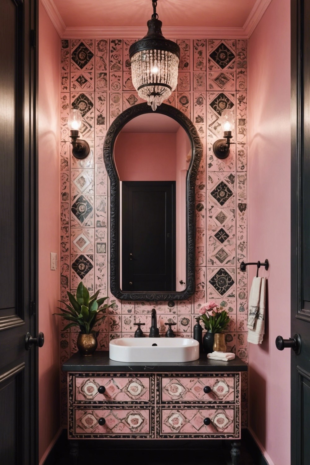 Pink and Black Boho Chic Bathroom
