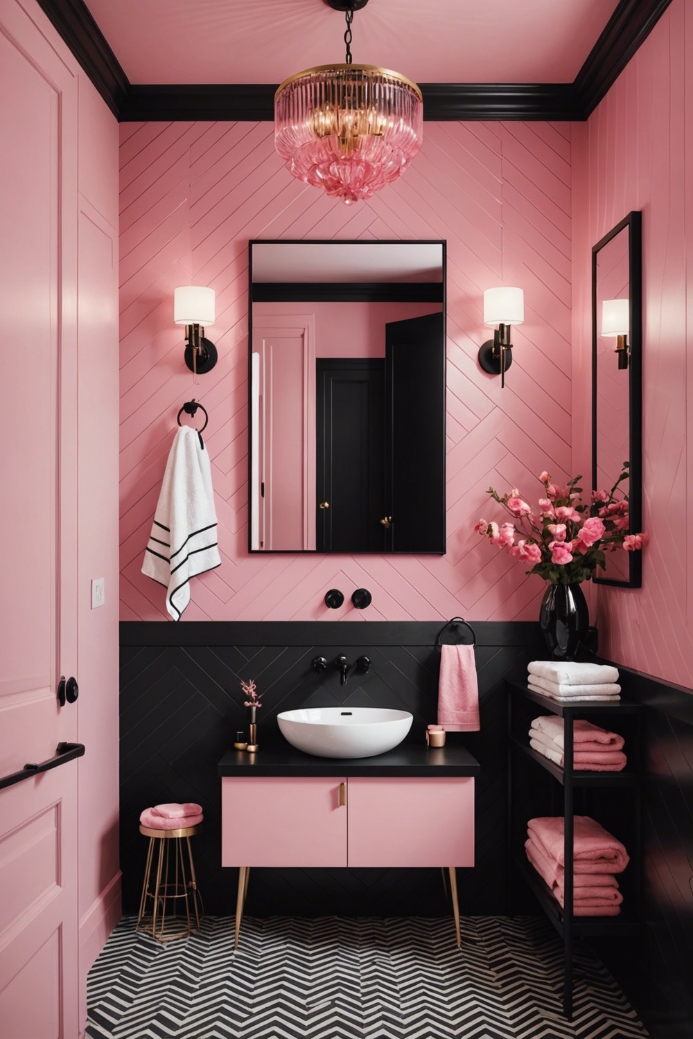 Pink and Black Chevron Bathroom