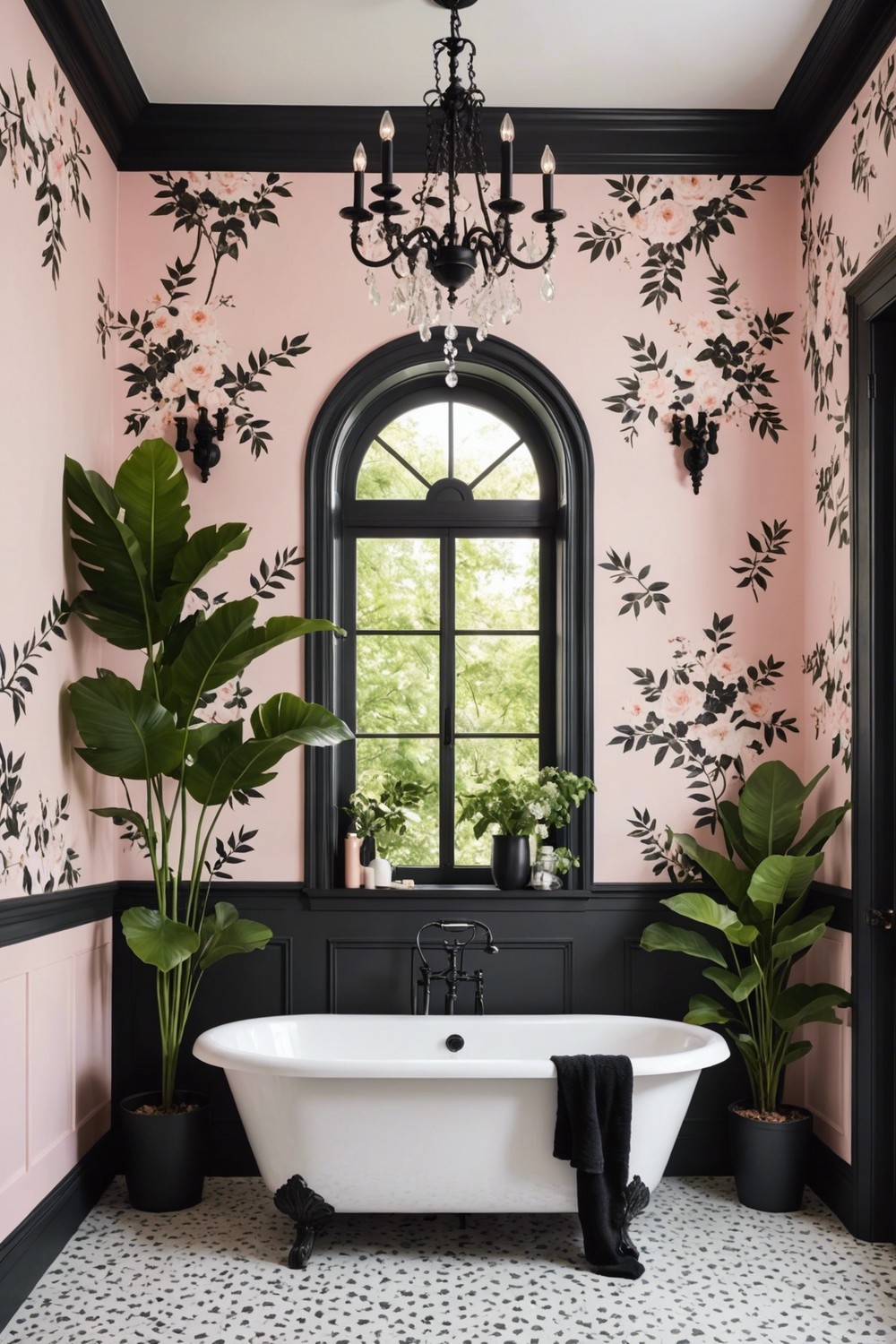 Pink and Black Floral Bathroom