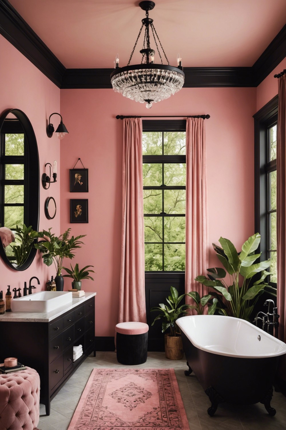 Pink and Black Glamping-Inspired Bathroom