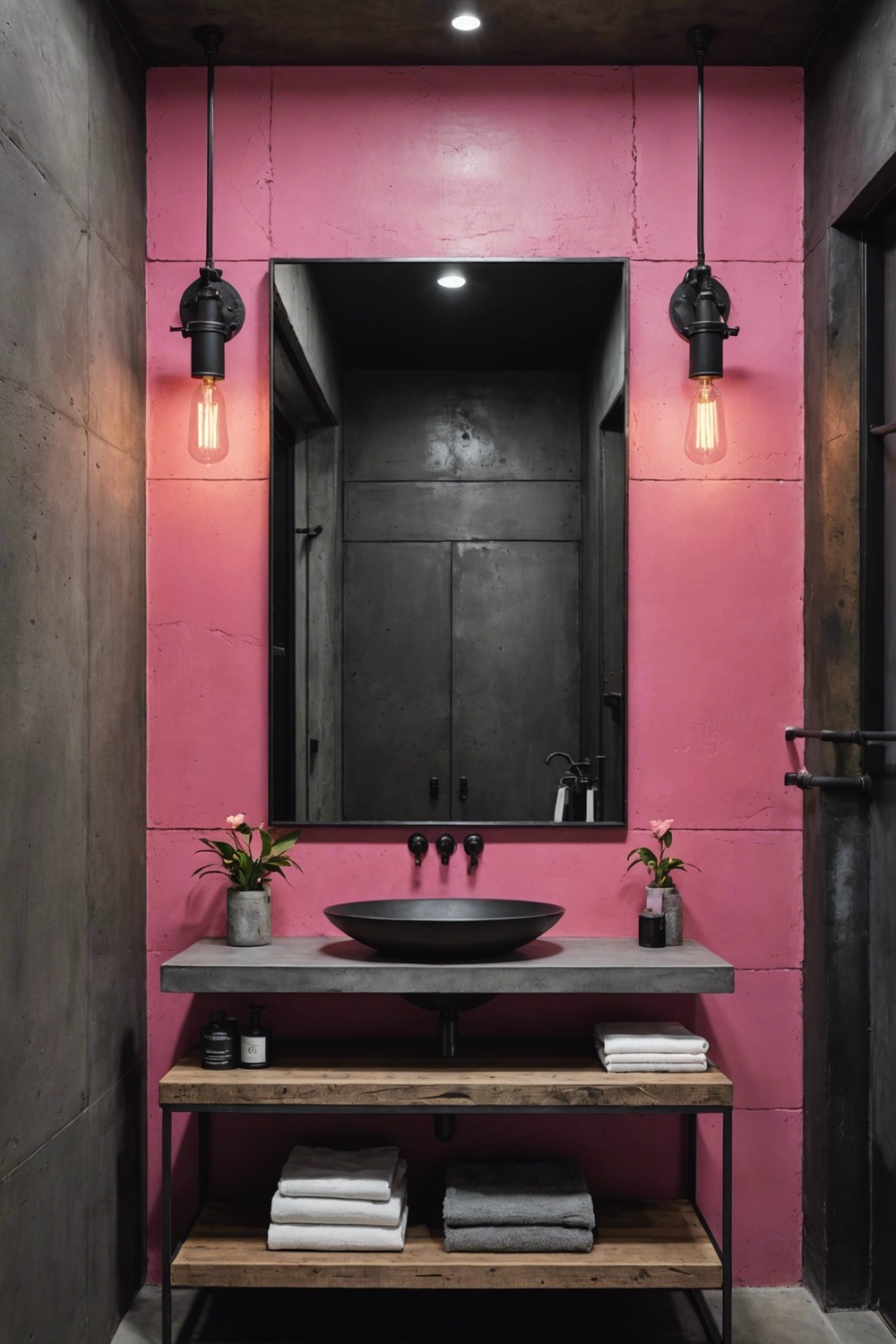 Pink and Black Industrial Chic Bathroom