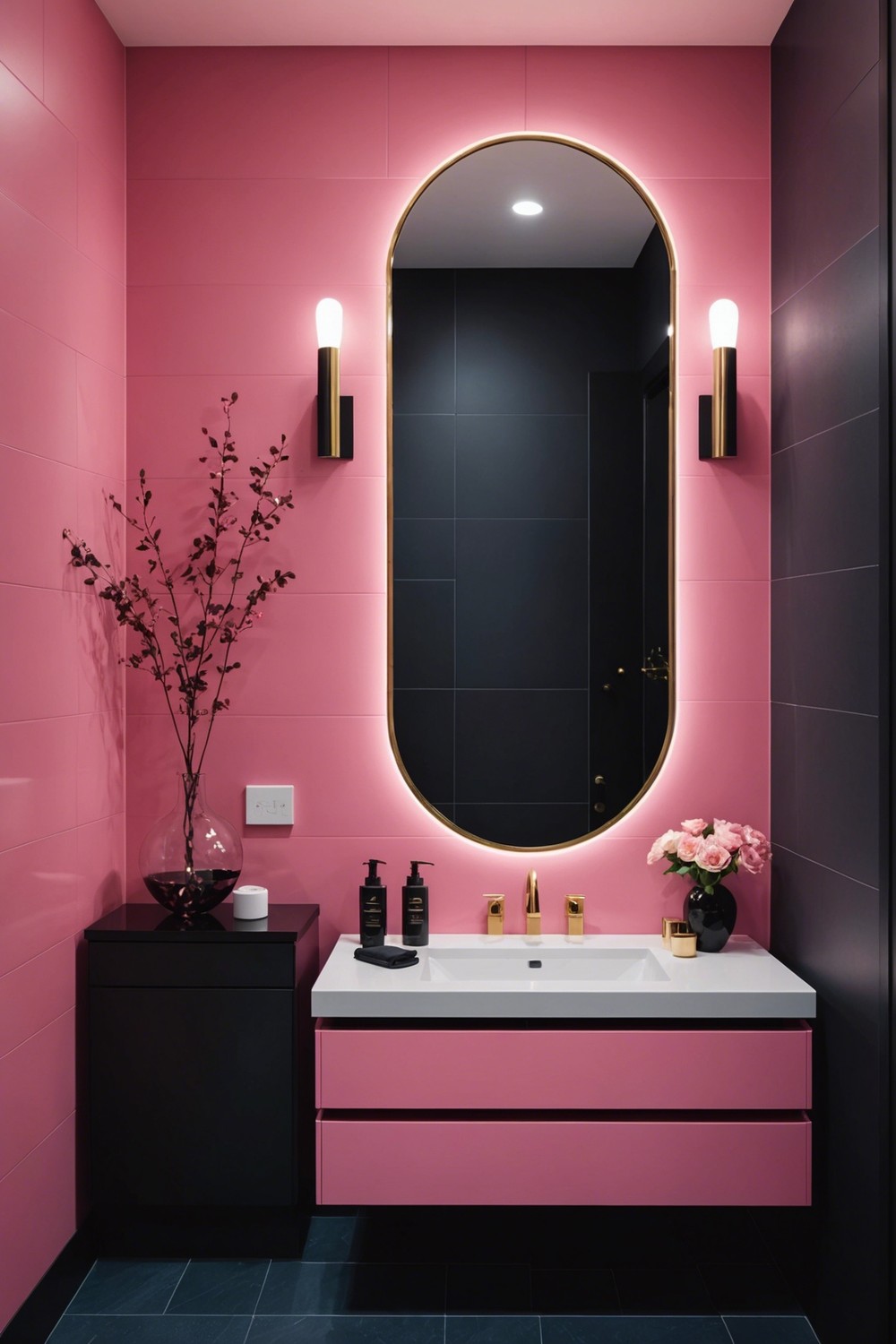 Pink and Black Monochromatic Bathroom