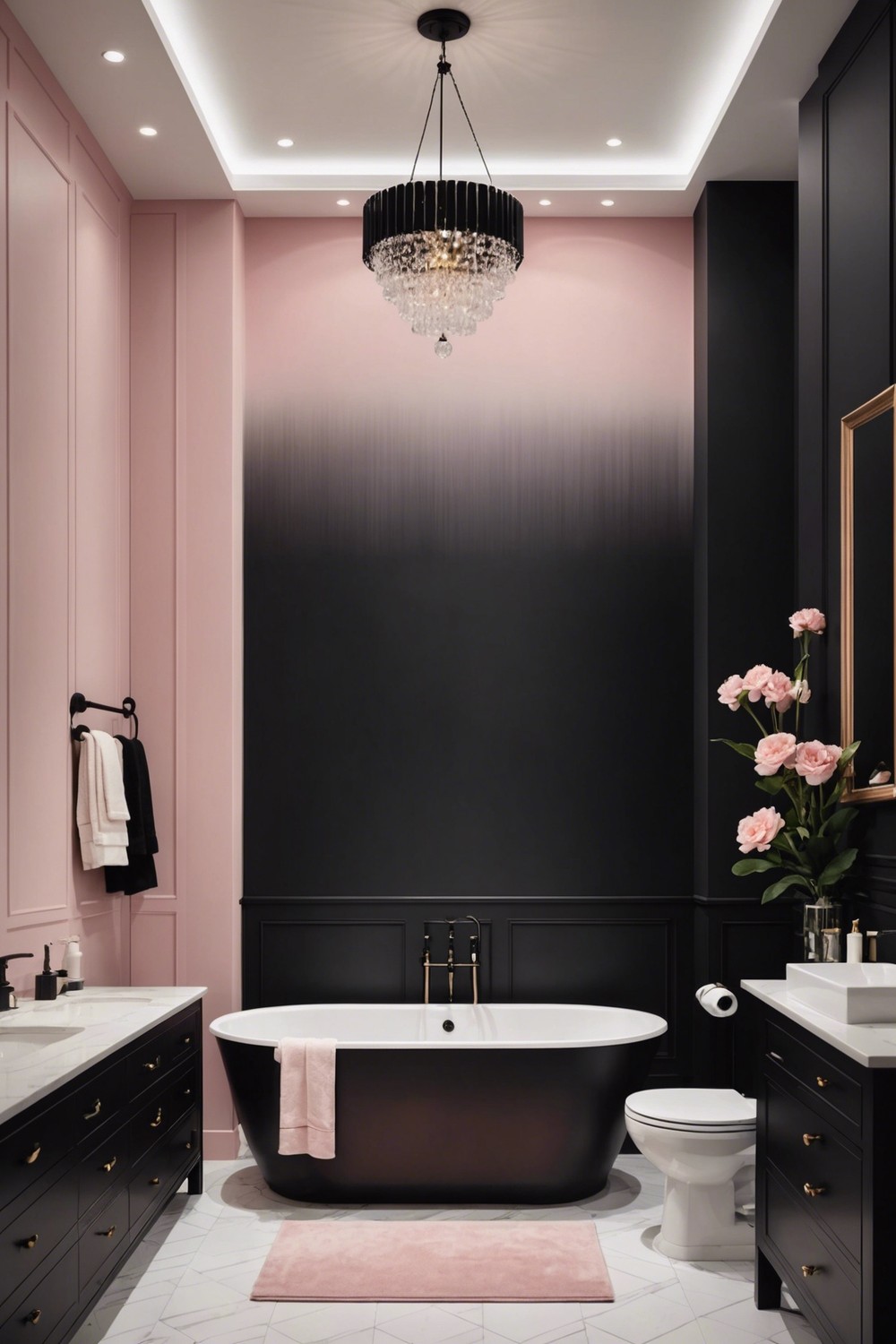 Pink and Black Ombre Wall Bathroom