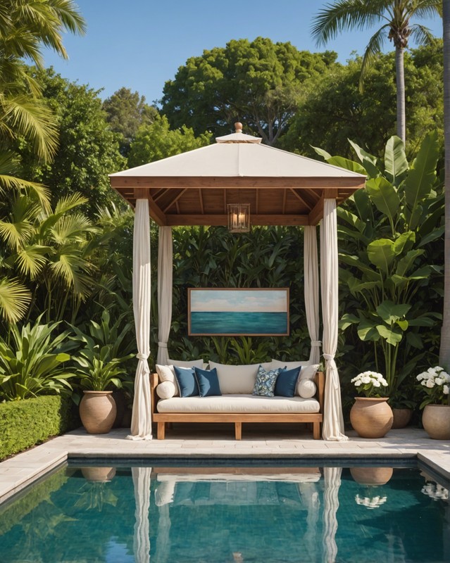 Pool House with Built-in Daybed and Canopy