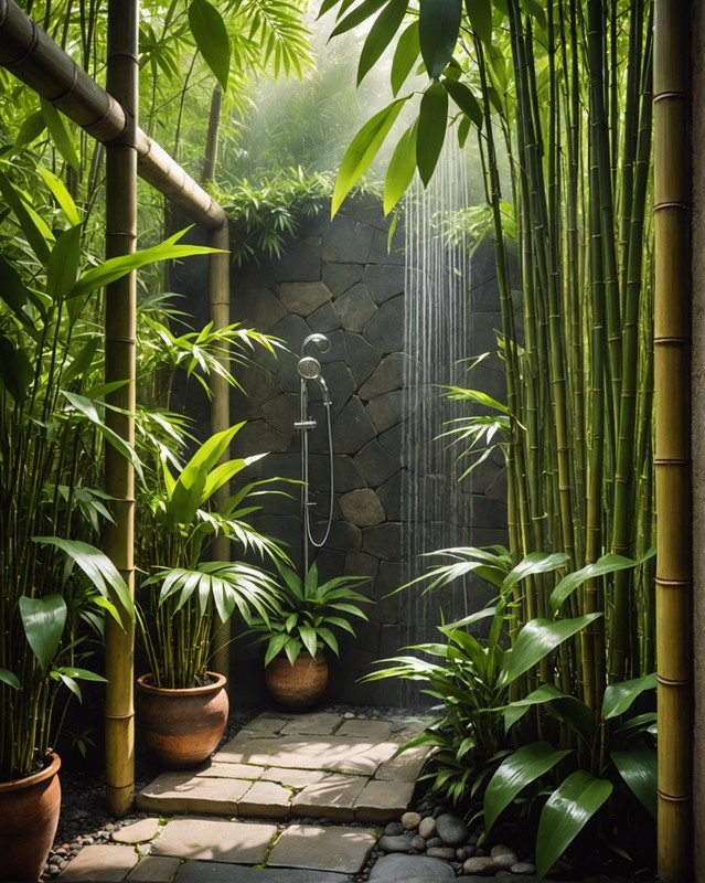 Private Outdoor Shower Enclosed with Bamboo