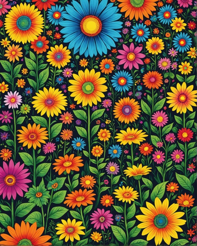 Psychedelic Flower Garden with Vibrant Colors