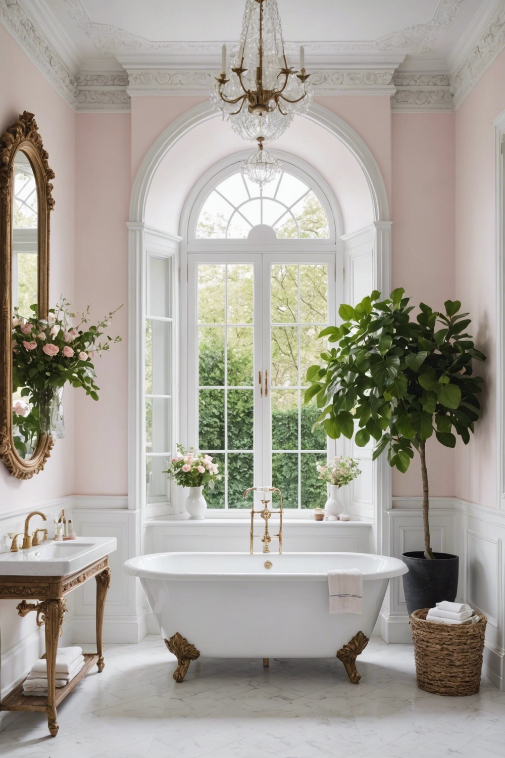 Pure Paradise: All-White Bathroom with Pink Accents