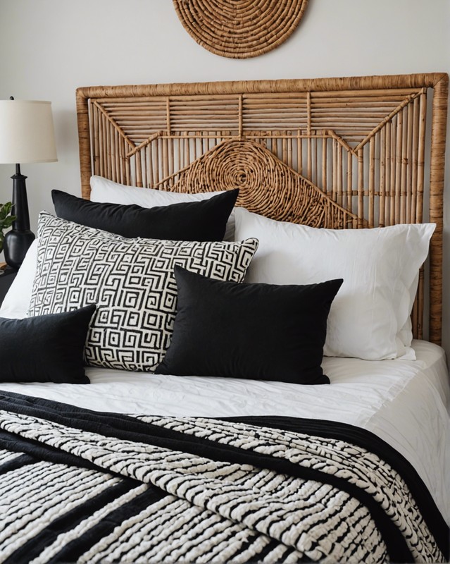 Rattan Headboard with Black Accents