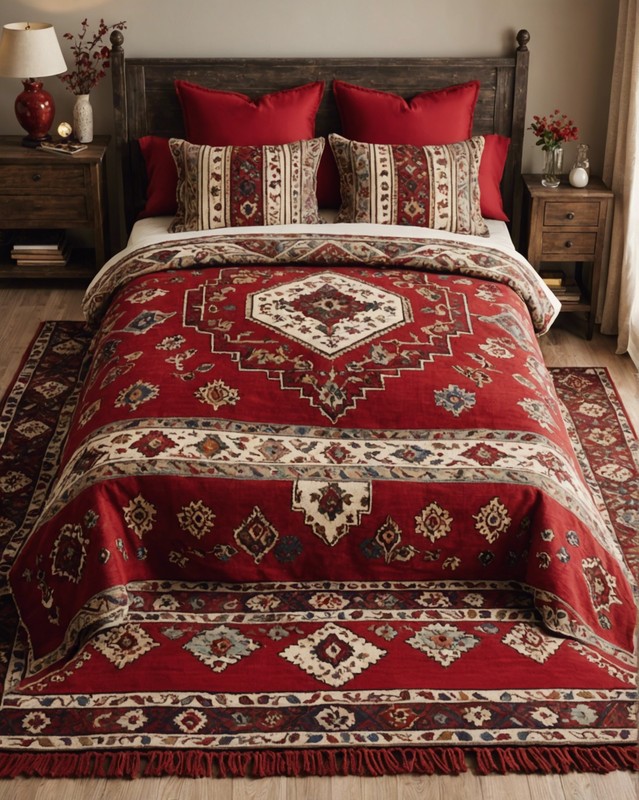 Red and Cream Bedding with Turkish Rug
