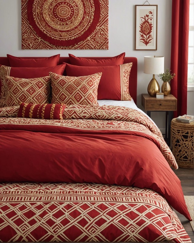 Red and Gold Bedding with Geometric Pillows