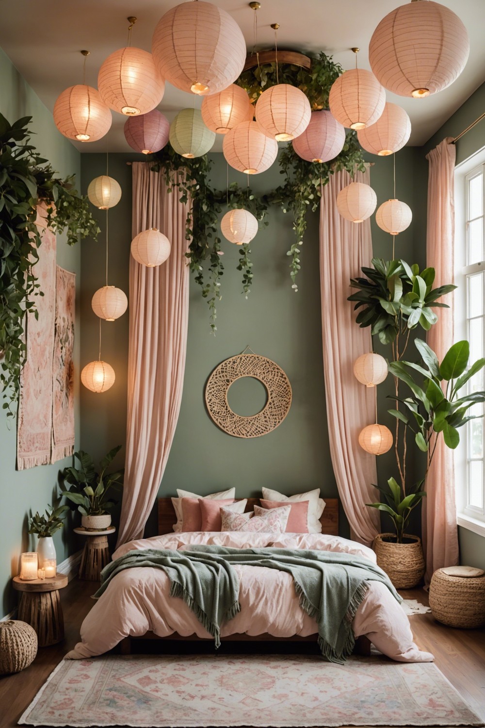 Relaxed and Refined: Hanging Paper Lanterns in Soft Hues