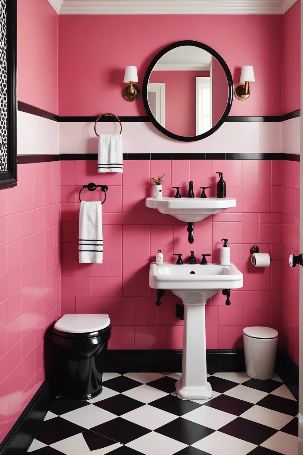 Retro Pink and Black Bathroom