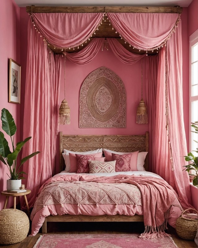 Romantic Pink Boho Bedroom with Canopy
