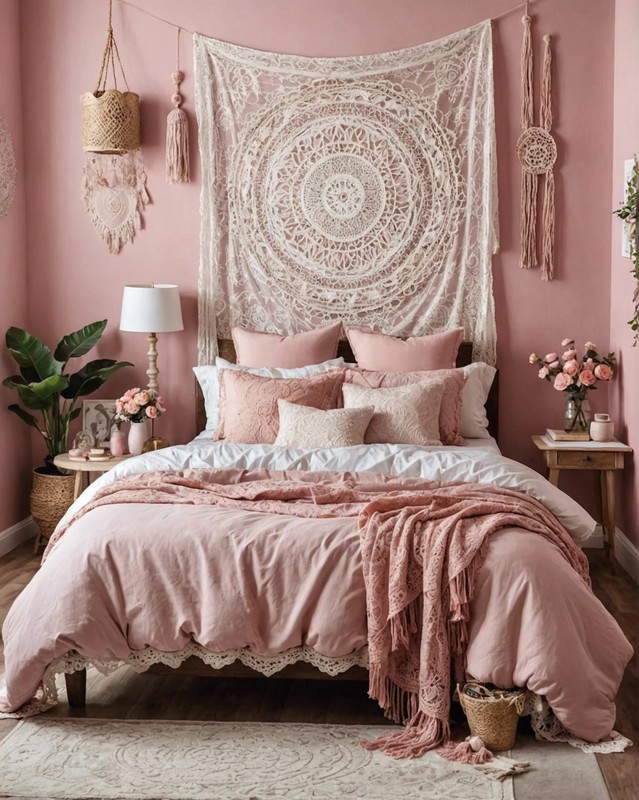 Romantic Pink Boho Bedroom with Lace