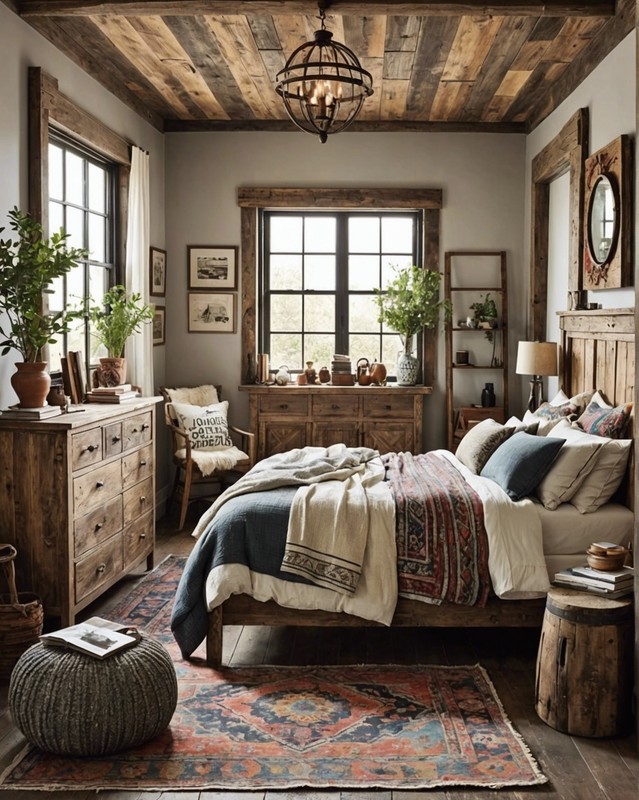 Rustic Boho Bedroom with Reclaimed Wood and Vintage Furniture