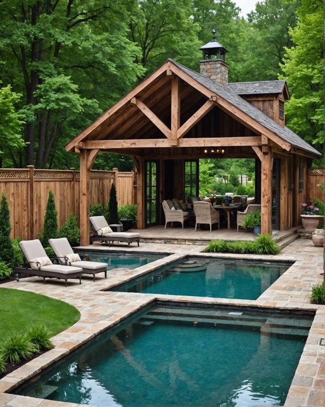 Rustic Pool House with Wood Beams