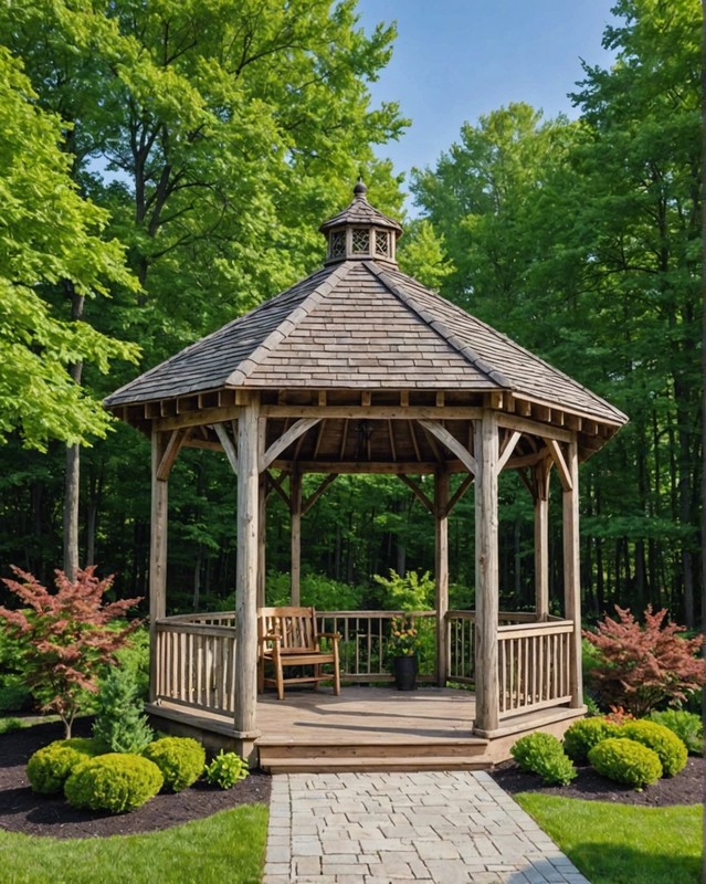 Rustic Wooden Gazebo with Shingled Roof