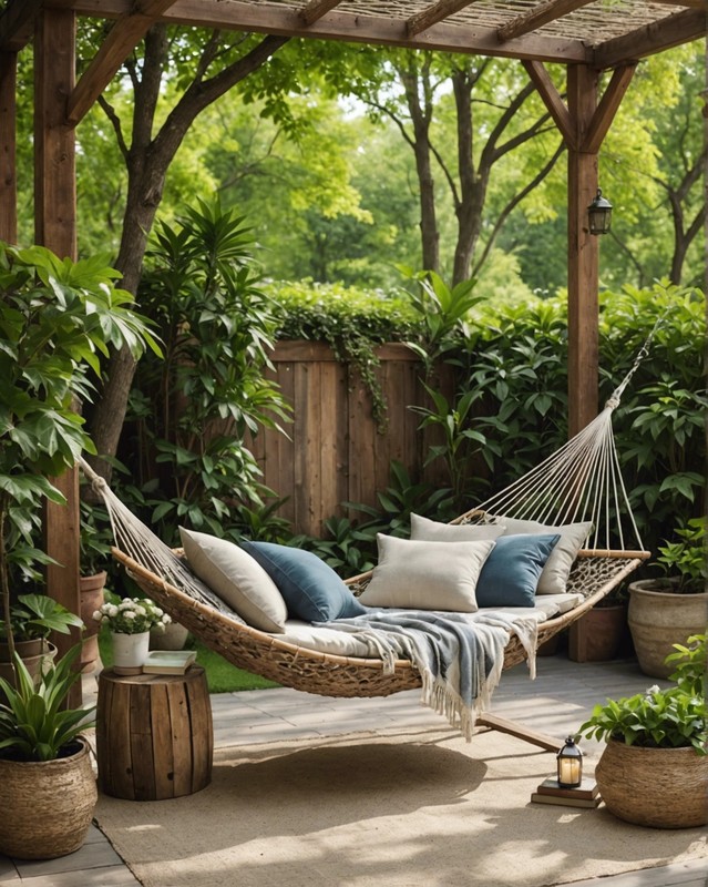 Rustic Wooden Hammock with Woven Seats