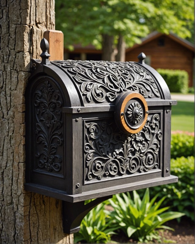 Rustic Wooden Mailbox with Carved Details
