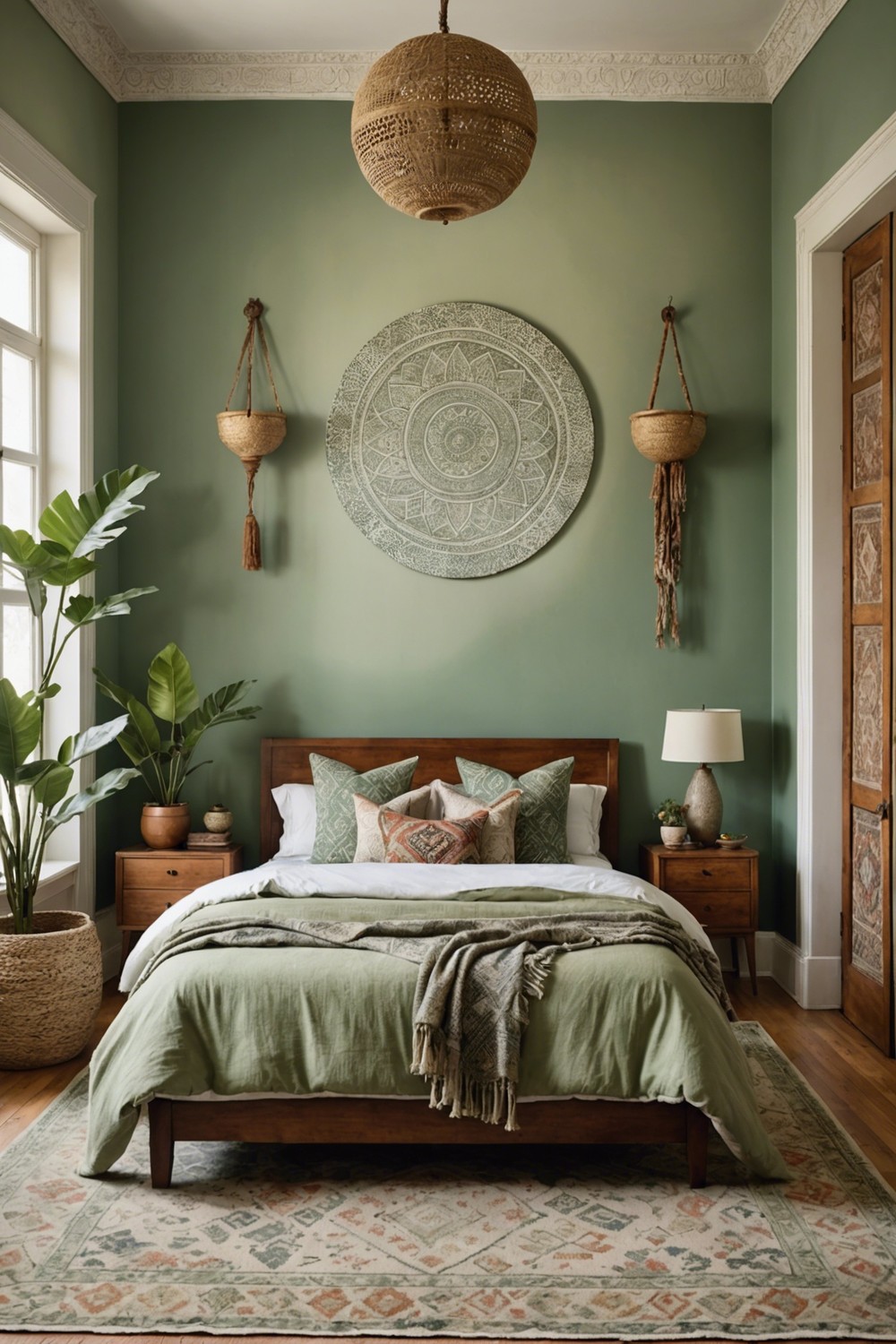 Sage Green Ombre Wall with Boho Patterns