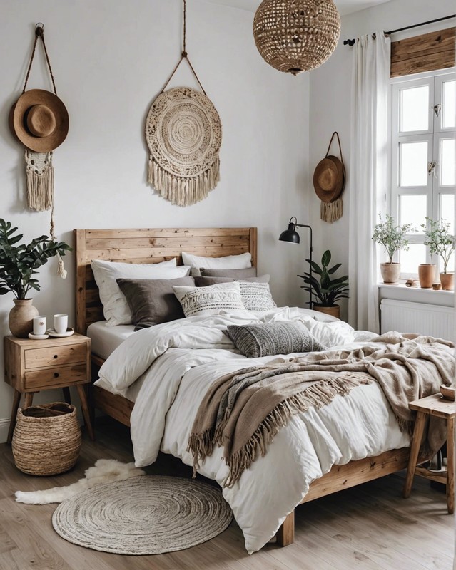 Scandinavian Boho Bedroom with Whitewashed Walls and Natural Wood Accents