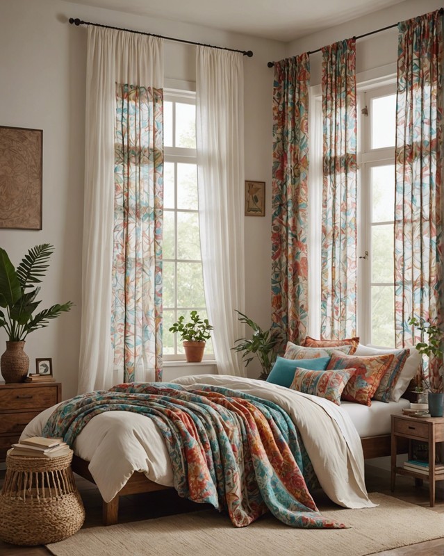 Sheer cotton curtains with a bohemian print