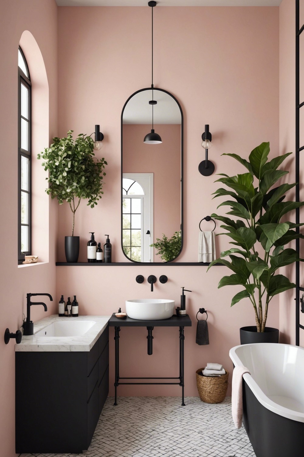 Soft Pink and Matte Black Bathroom