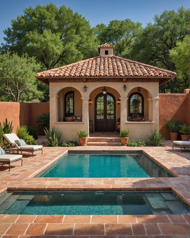 Southwestern Pool House with a Saltillo Tile Roof