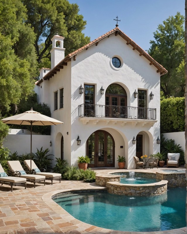 Spanish Colonial Pool House with a Stucco Exterior