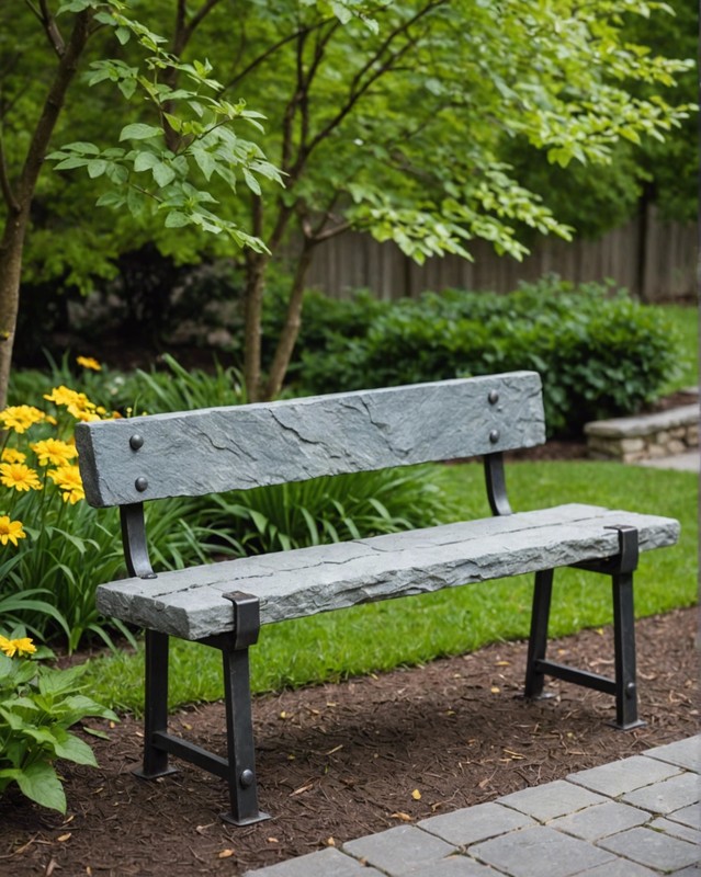 Stone Bench with Metal Legs