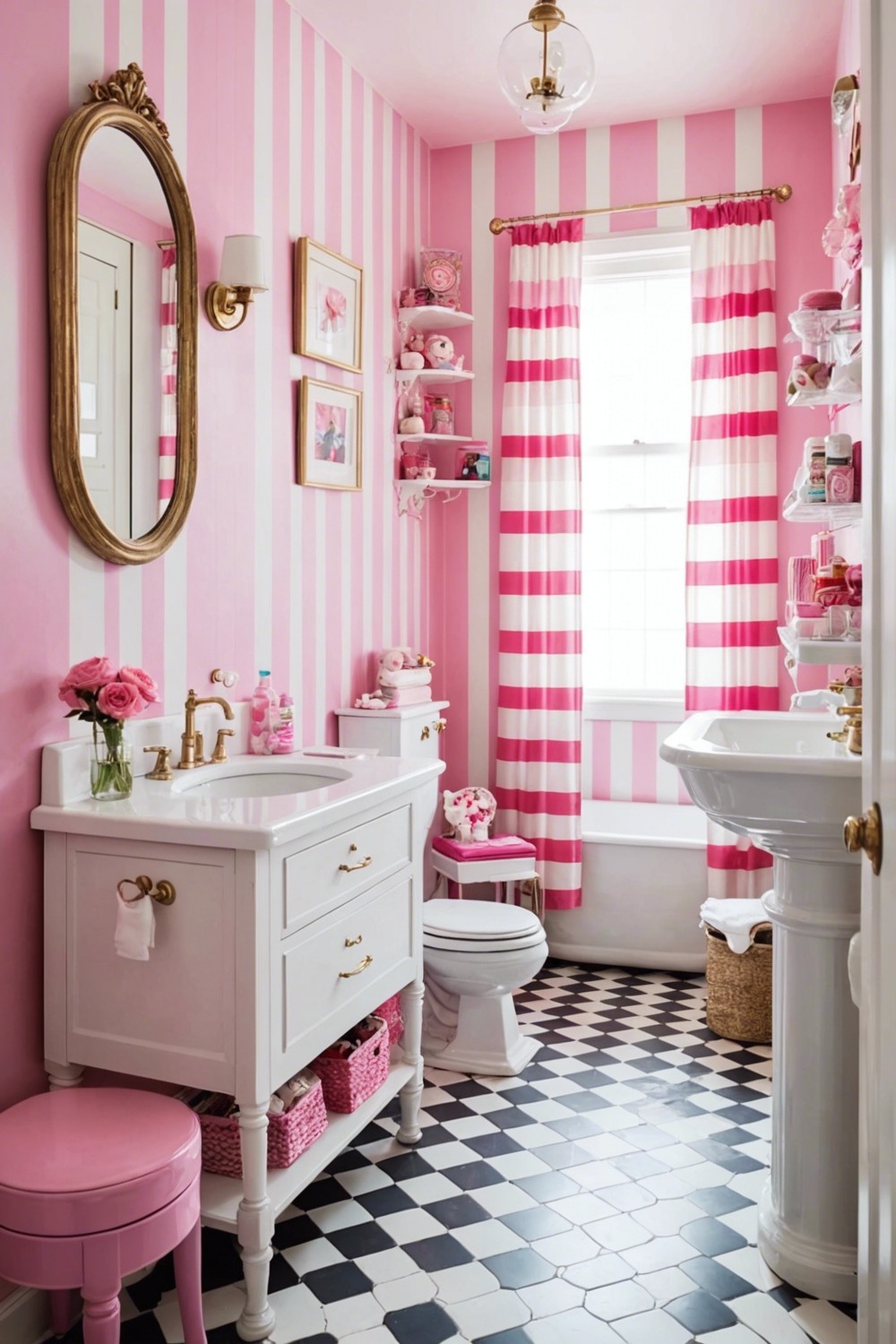 Sugar and Spice: Pink and White Striped Bathroom