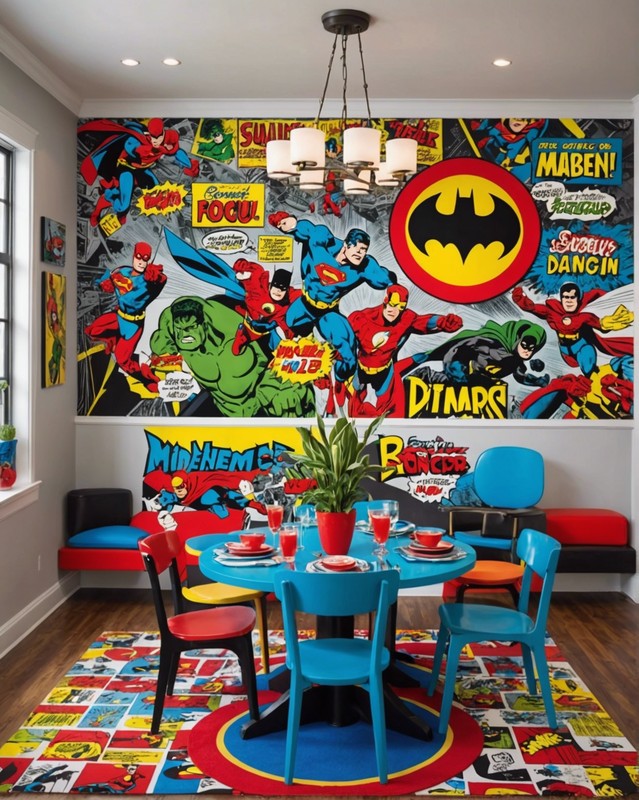 Superhero-Themed Dining Area with Comic Book Accents